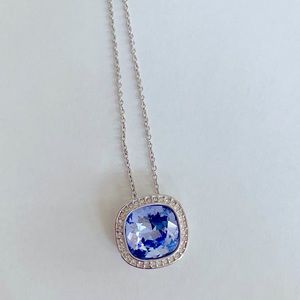 Swarovski Blue Crystal Round Halo Necklace